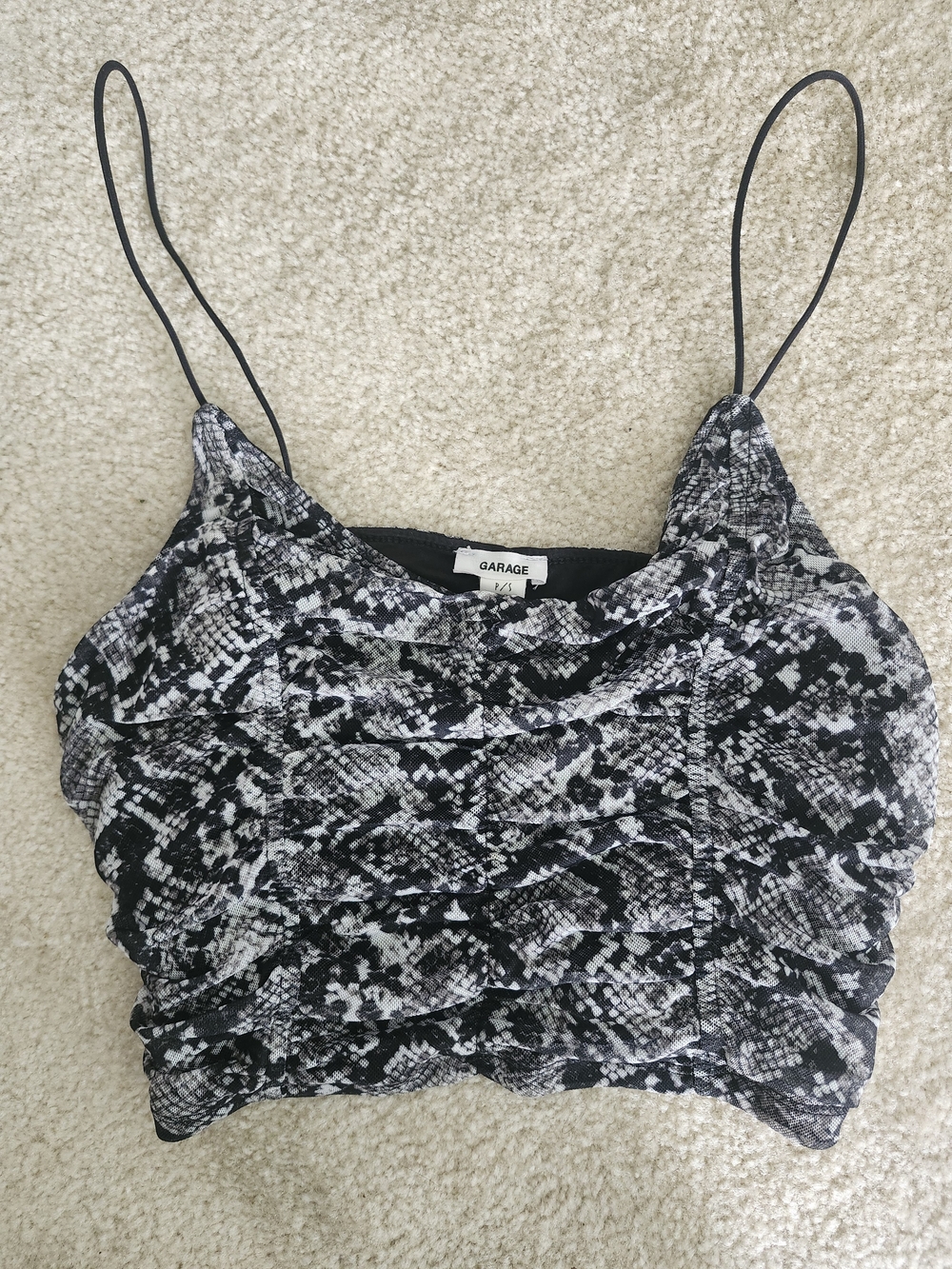 Garage Black & White Snake-Print Ruched Cami